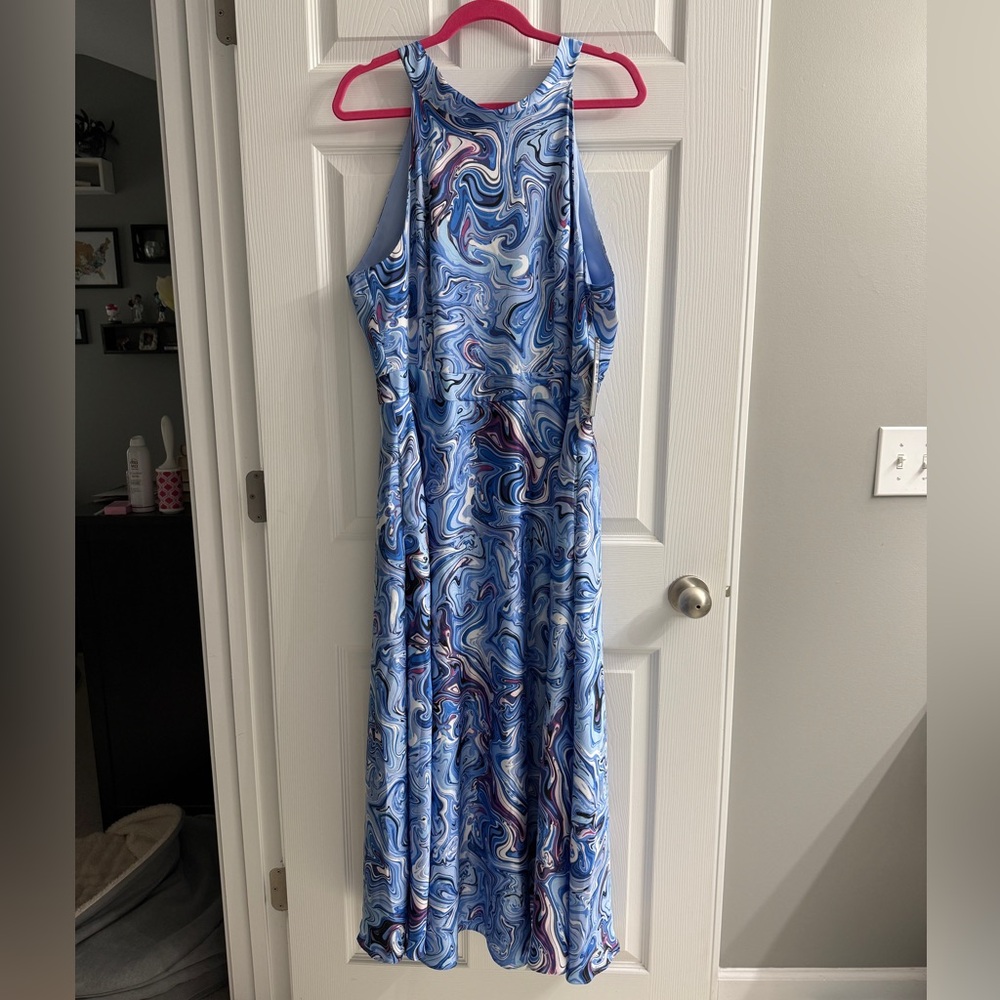 Tahari Blue Marble Patterned Dress